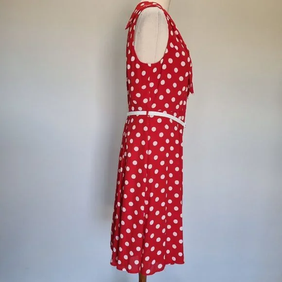 Review Dolce Vita Red & White Polka Dot Fit & Flare Dress with Belt Size 14 - Picture 4 of 10